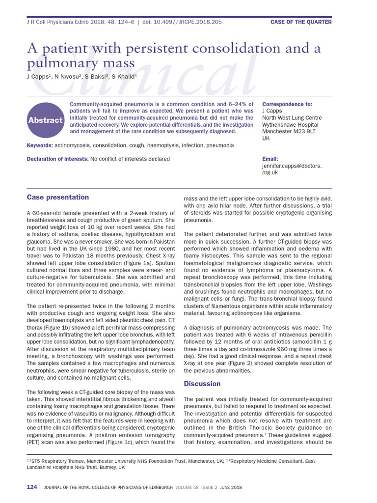 A Patient With Persistent Consolidation and a Pulmonary Mass | PDF ...