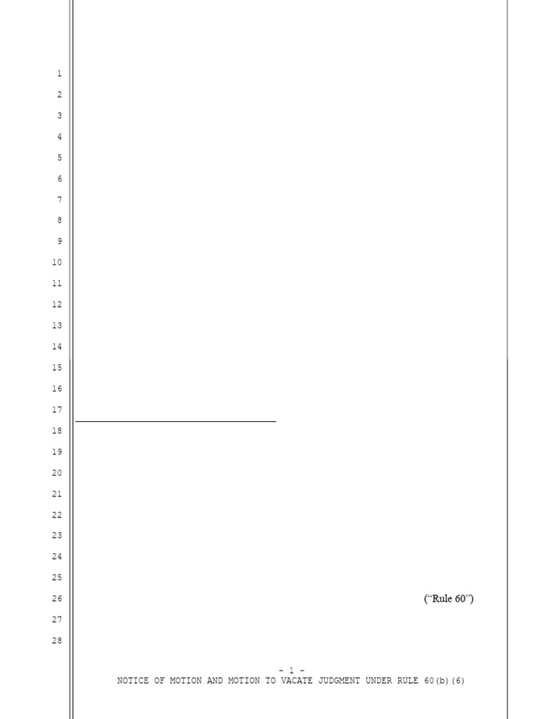 Sample Motion To Vacate Judgment Under Rule 60 (B) | PDF | Default ...