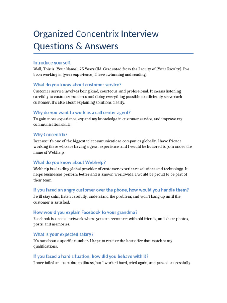 Concentrix Interview Q&A Guide | PDF | Learning | Psychology