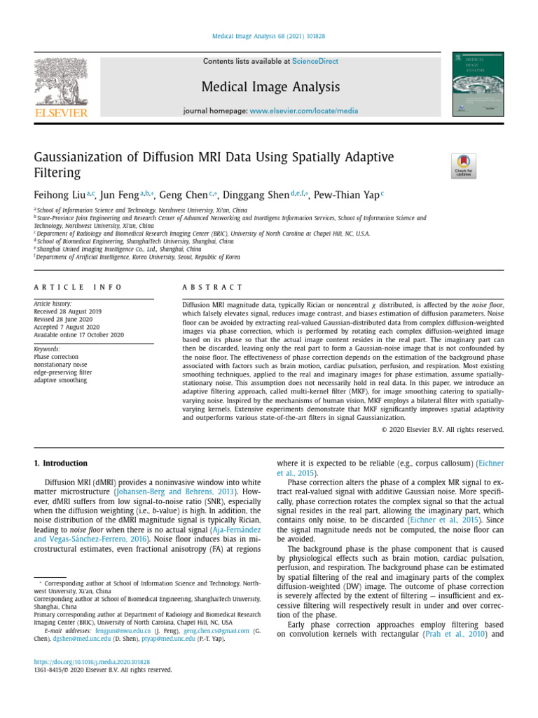 Gaussianization of Diffusion MRI Data Using Spatially 2021 Medical ...