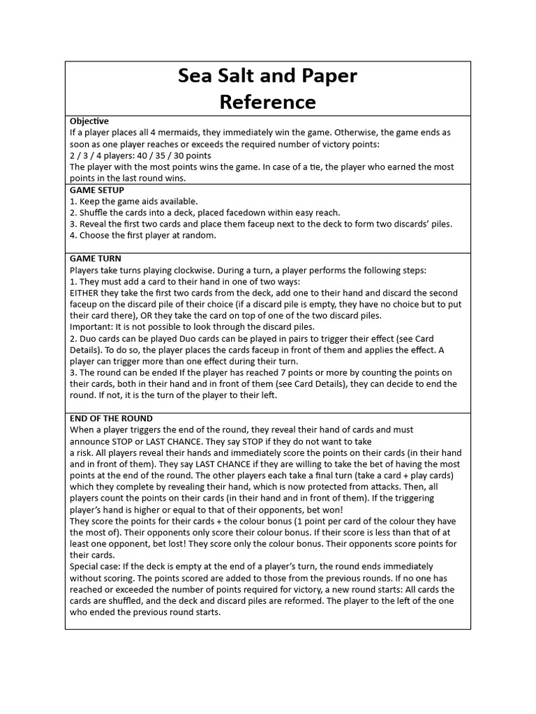 Sea Salt and Paper Game Rules | PDF | Card Games | Ephemera