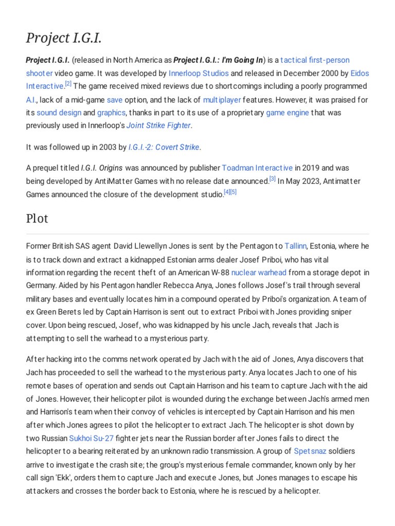 Project I.G.I. Overview and Release Info | PDF | Video Games | First ...