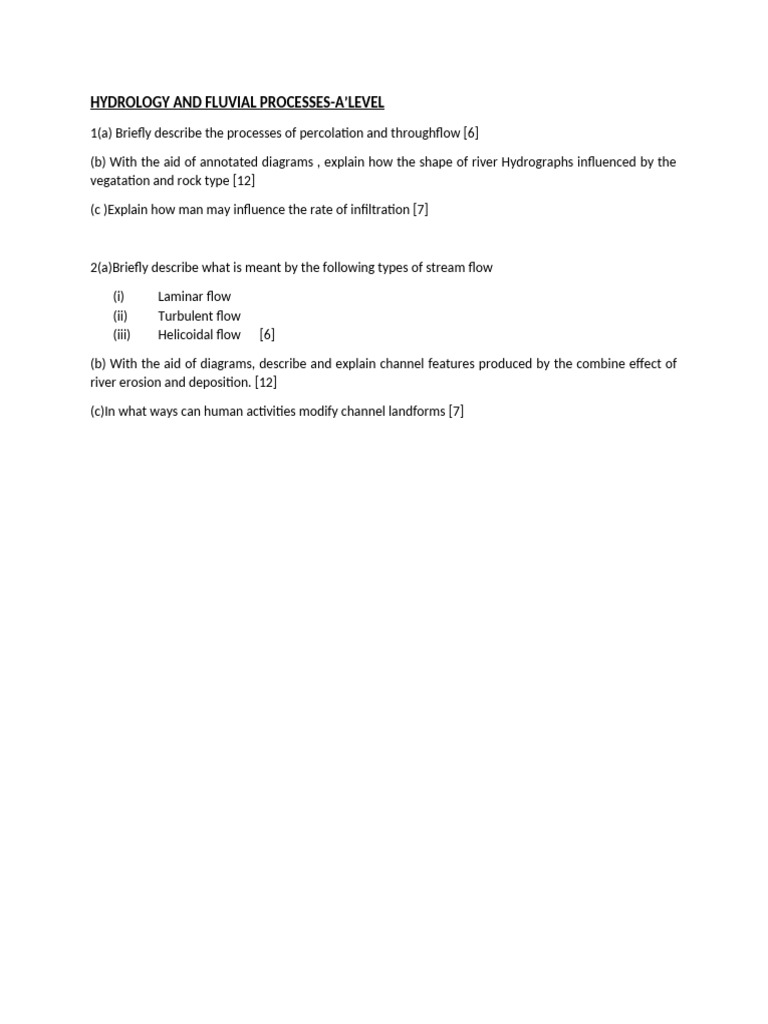A-Level Hydrology and Fluvial Processes | PDF