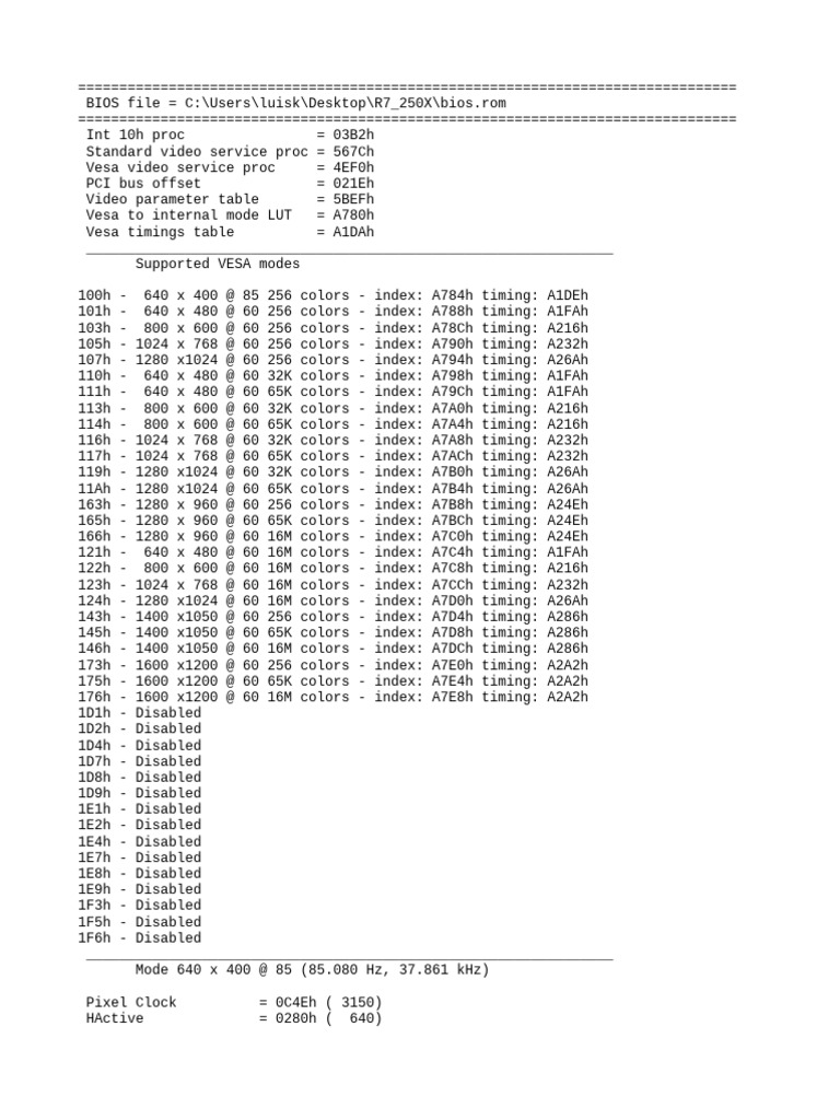 A24EH BIOS VESA Modes Overview | PDF | Computer Engineering ...