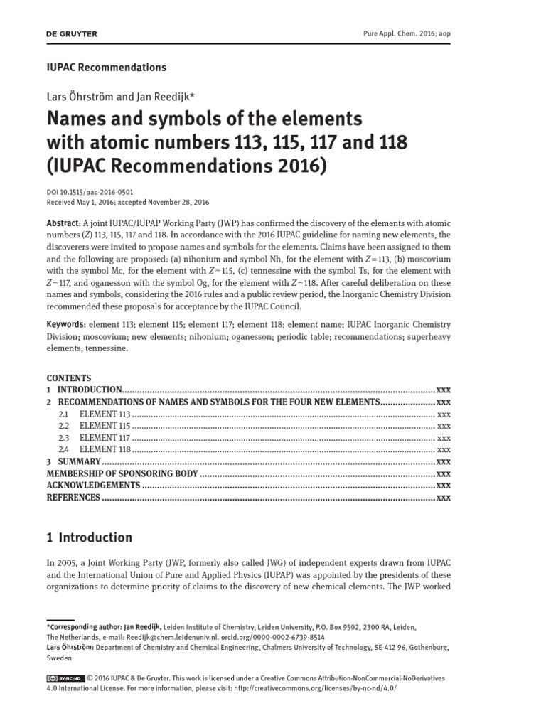 New Names for Elements 113-118 | PDF | Periodic Table | Atoms