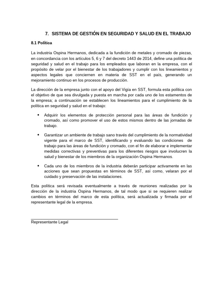 Sistema de Gestión en Seguridad y Salud en El Trabajo | PDF | Riesgo ...