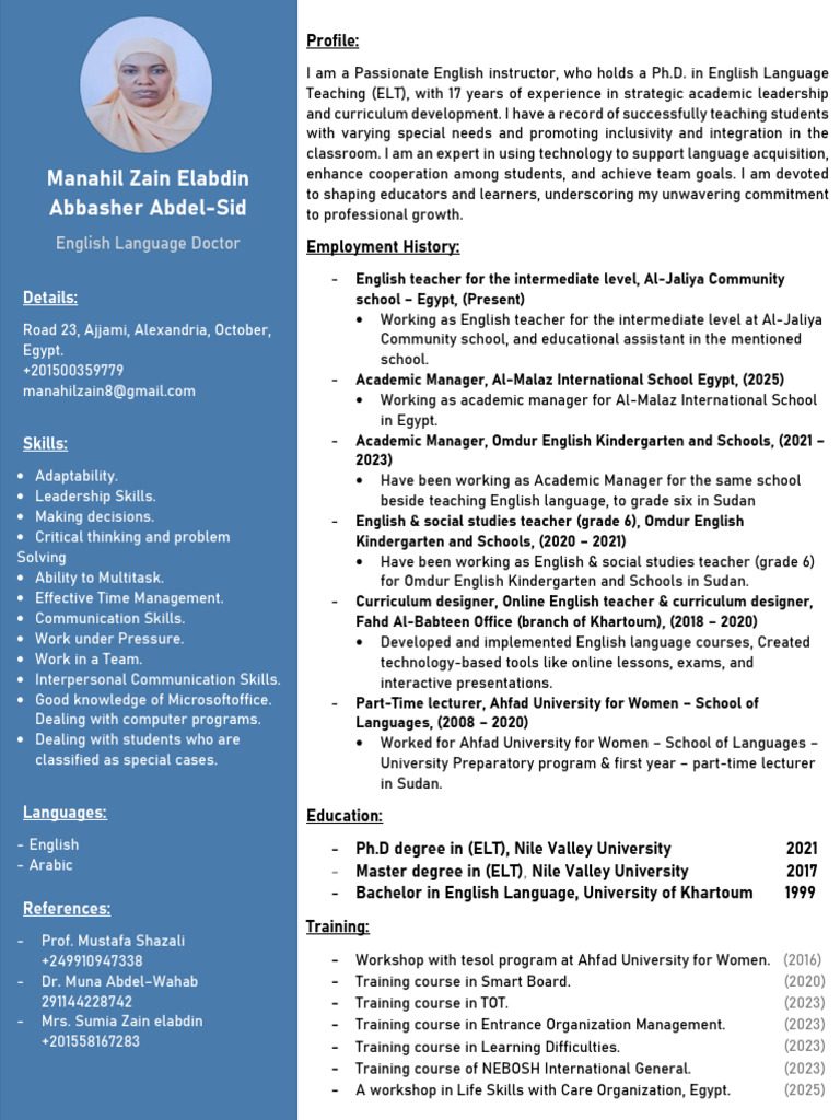 Dr. Manahil Zain - NEW CV - en | PDF | Teachers | Cognition