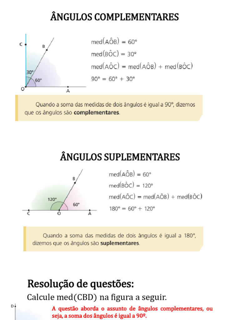Exercícios sobre Ângulos Complementares | PDF | Geometria Euclidiana ...