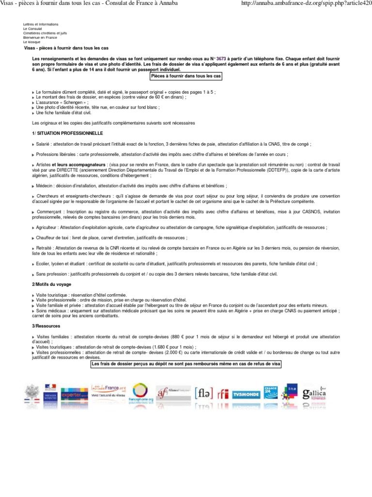 Visas - Pièces À Fournir Dans Tous Les Cas - Consulat de France À Annaba |  PDF | Passeport | Impôts
