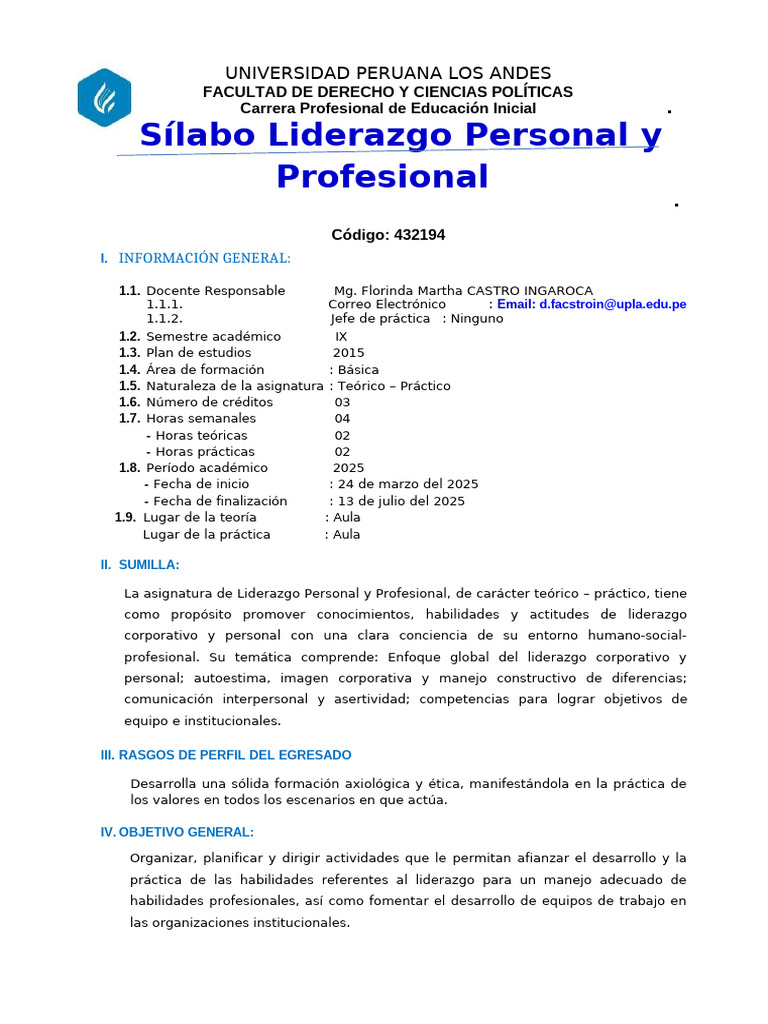 Ix - 442195 - Silabo Liderazgo Personal y Profesionalinicial Mci | PDF ...