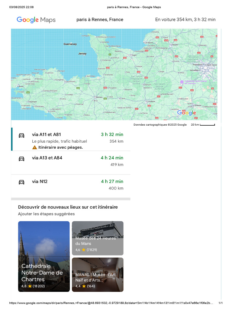 Itinéraire Paris-Rennes sur Google Maps | PDF