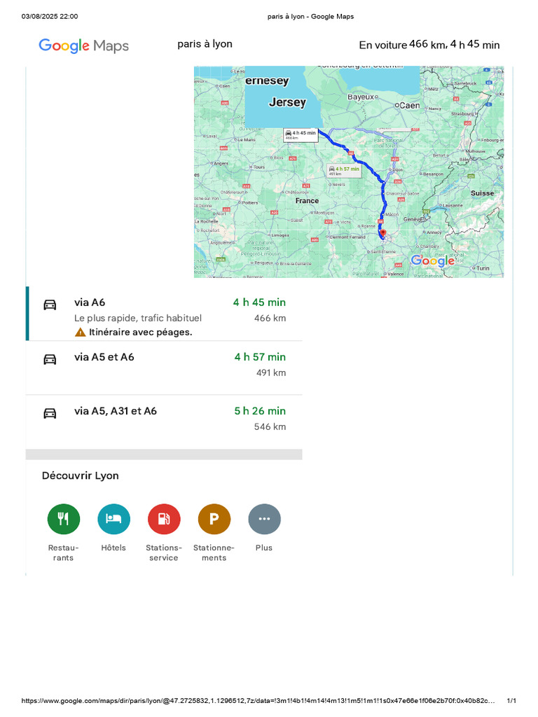 Trajet Paris-Lyon : 466 km en 4h45 | PDF