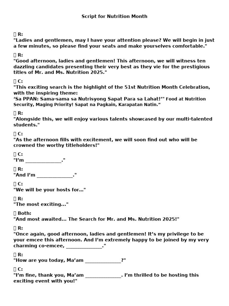 Script For Nutrition Month 2025 Pdf