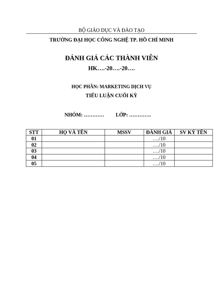 Bieu Mau Danh Gia Cac Thanh Vien - Mardv | PDF