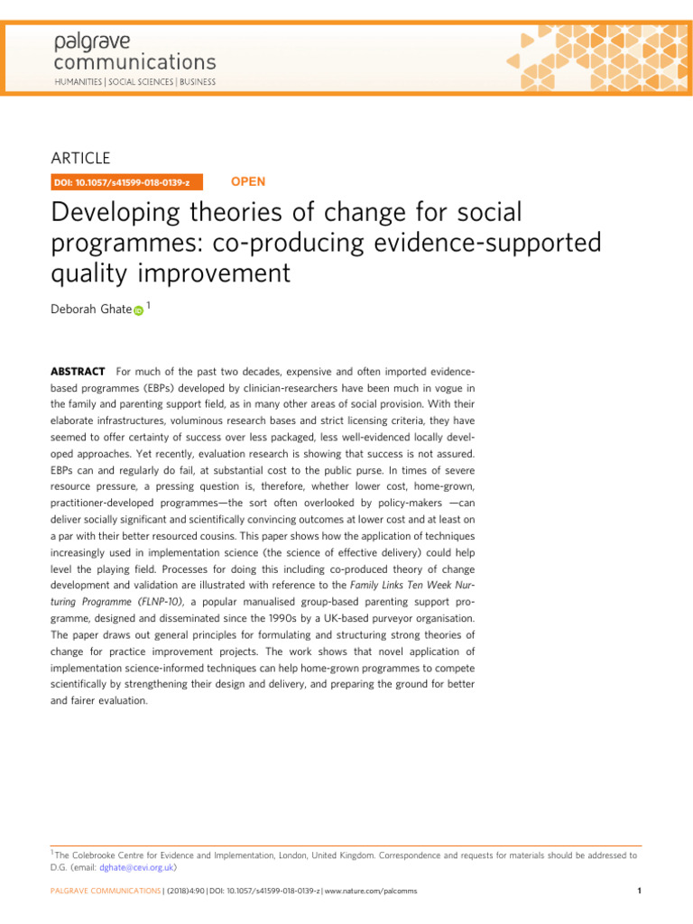 Theories of Change in Social Programs | PDF | Theory | Methodology