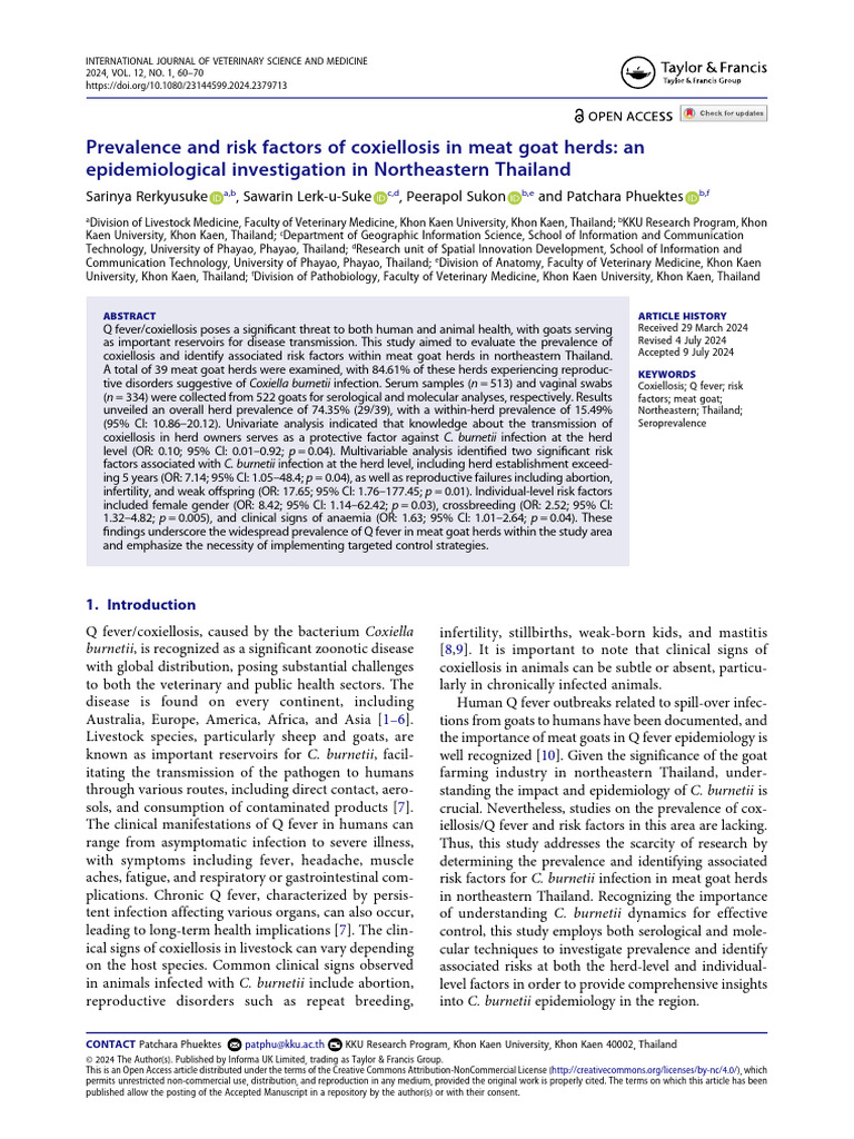 Prevalence and Risk Factors of Coxiellosis in Meat Goat Herds An ...