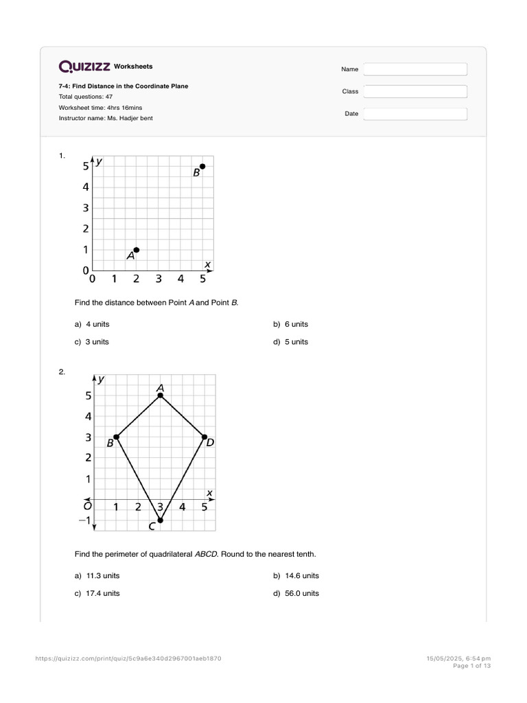 Distance and Geometry Worksheets | PDF | Triangle Geometry | Elementary ...