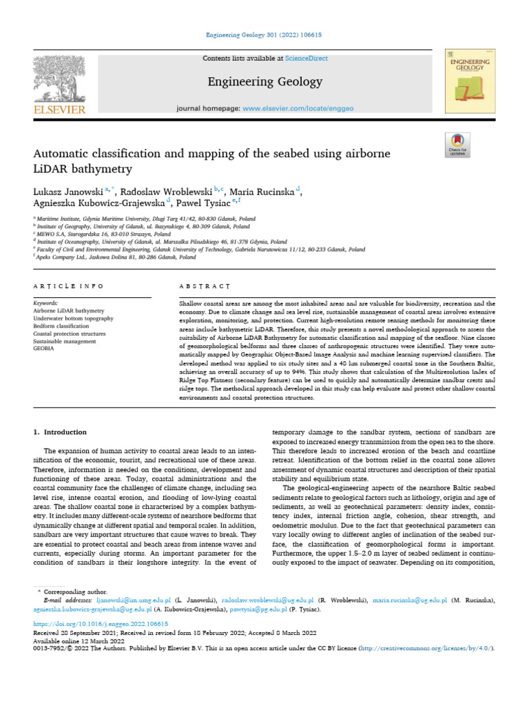 Automatic Classification and Mapping of The Seabed Using Airborne LiDAR ...