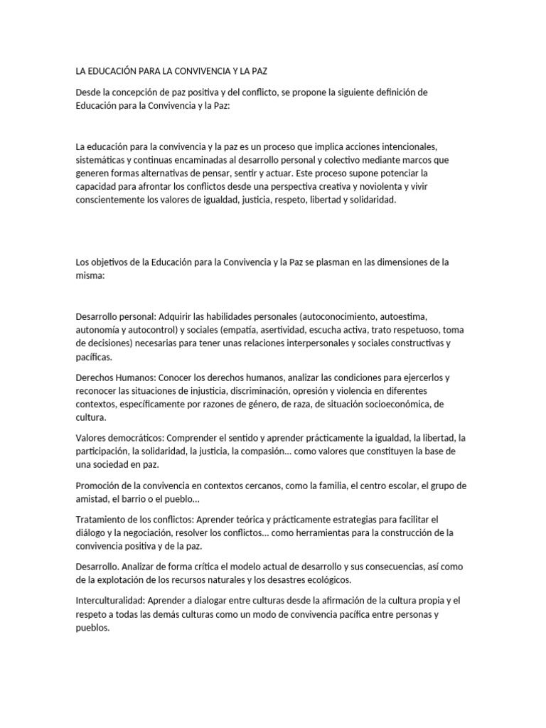 Educación para la Paz y Convivencia | PDF | Paz | Aprendizaje