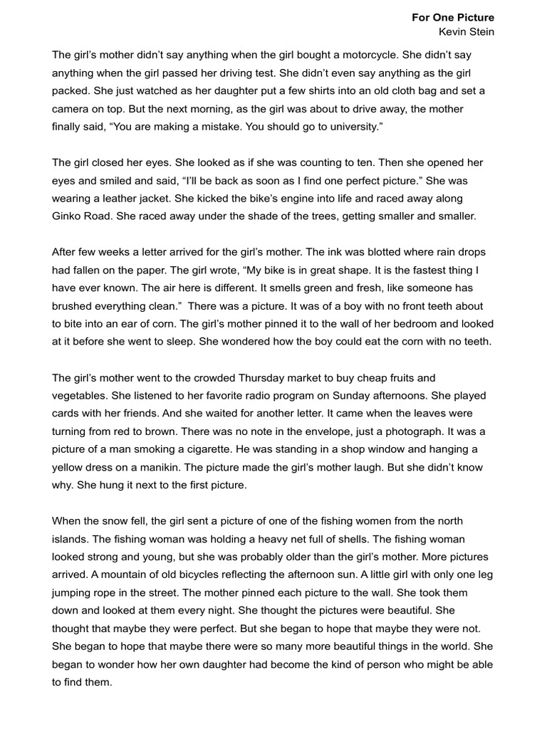 0-For One Picture (Kevin Stein) - Short Story | PDF
