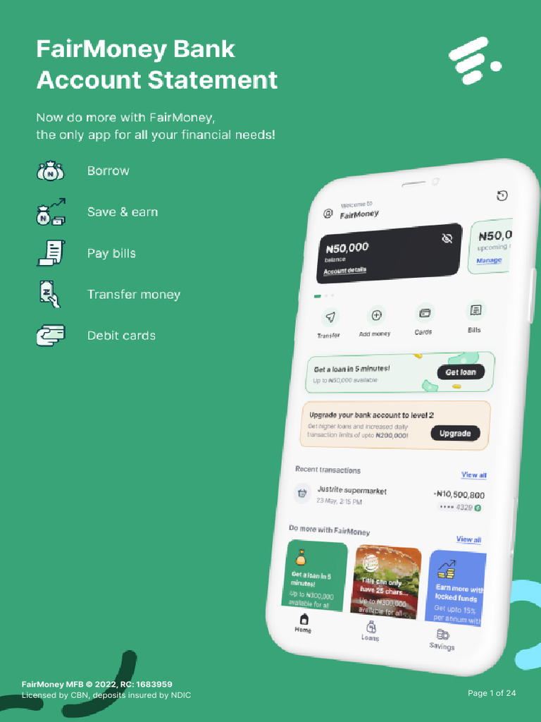 FairMoney Account Statement Summary | PDF | Debit Card | Banks