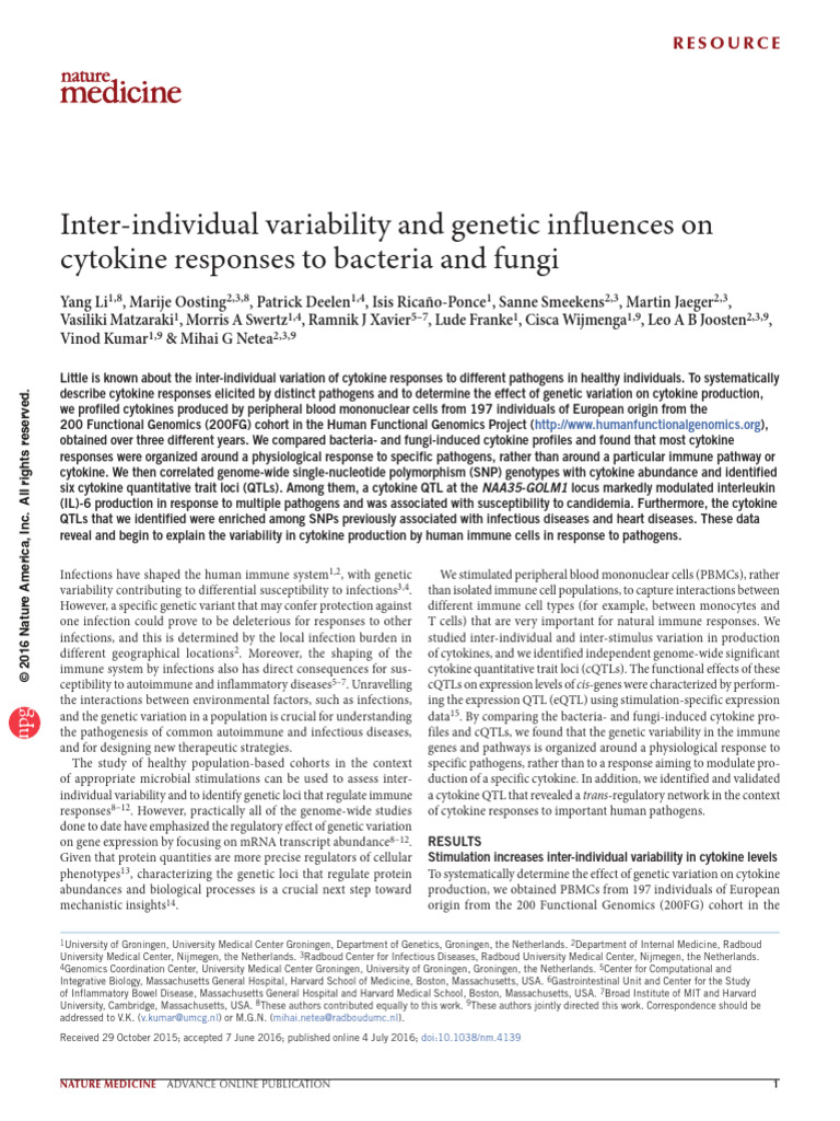 10 1038@nm 4139 | PDF | Quantitative Trait Locus | Infection