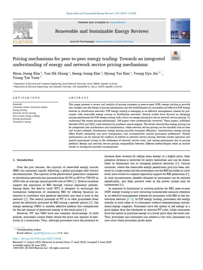 P2P Energy Trading Pricing Mechanisms | PDF | Market (Economics ...