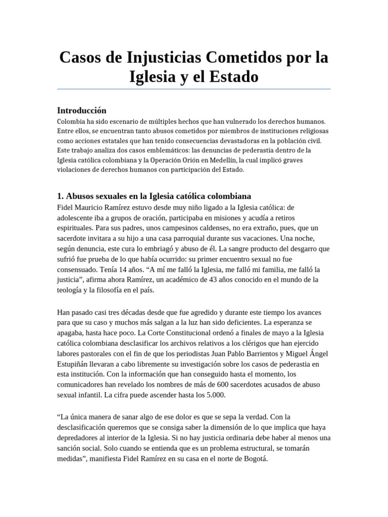 Trabajo Justicia Iglesia Estado | PDF | Casos de abuso sexual de la ...