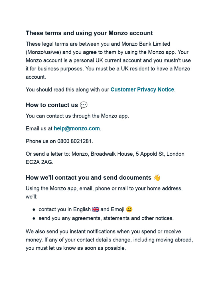 Monzo Account Usage and Overdraft Guide | PDF | Cheque | Overdraft