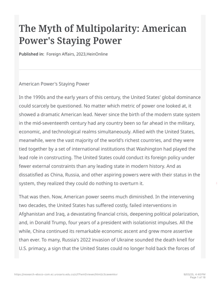 The Enduring Unipolarity of America | PDF | Polarity (International ...