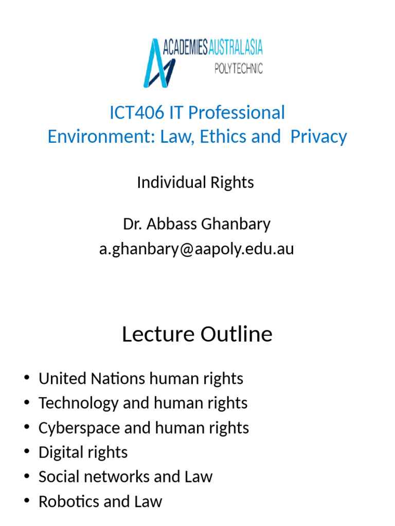 3 Week - ICT406 Individual Rights | PDF | Human Rights | Robot