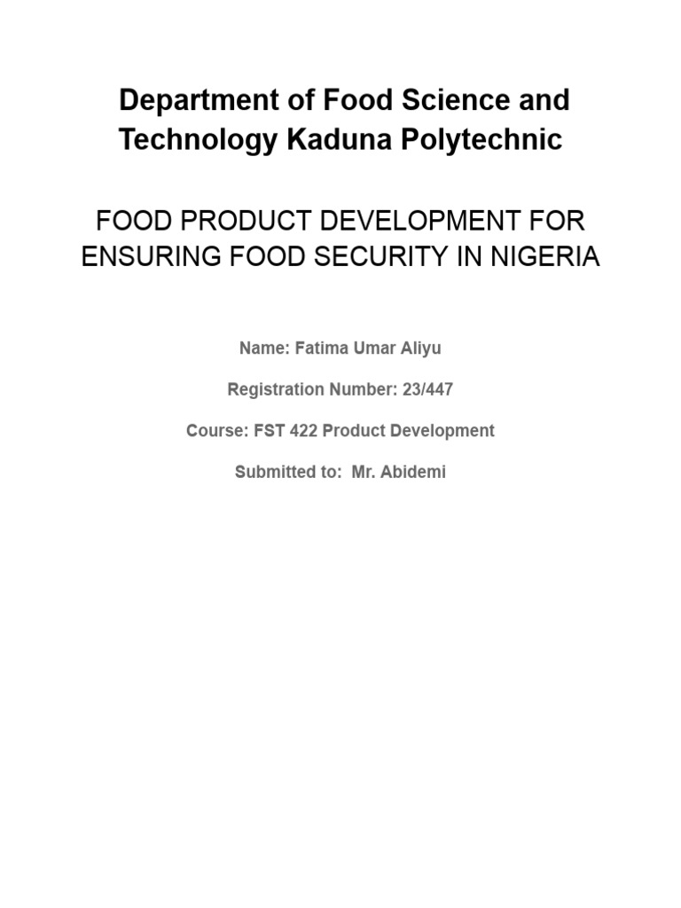 Food Product Development for Security | PDF | Food Security | Malnutrition
