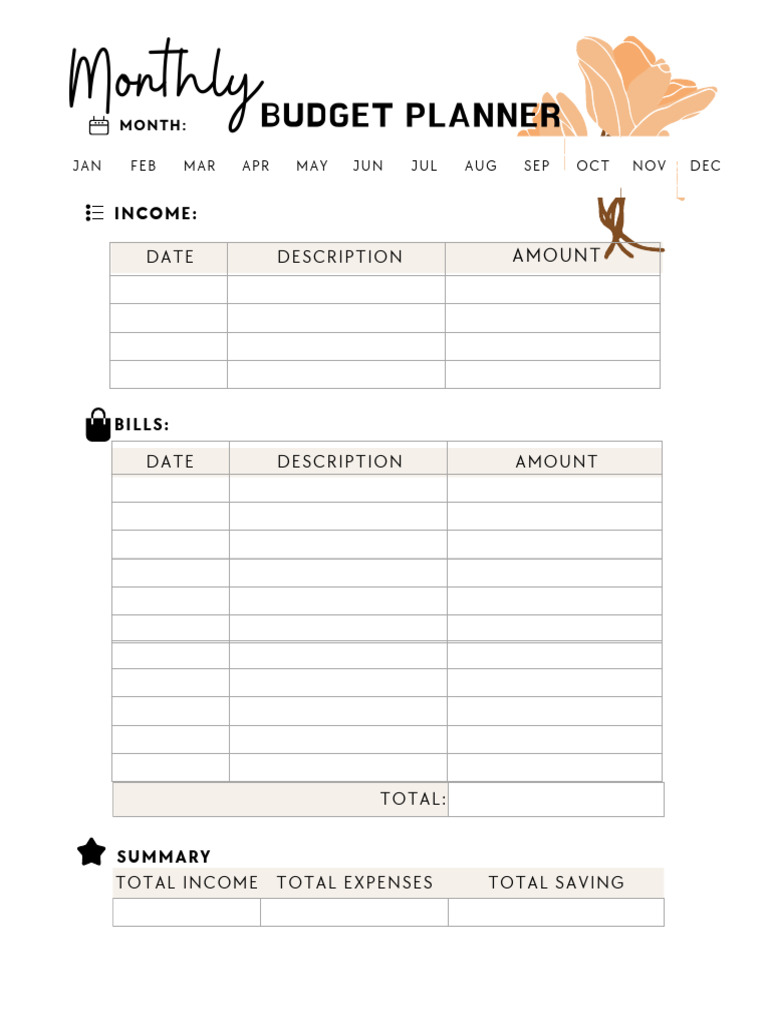 Monthly Budget Planner Template | PDF