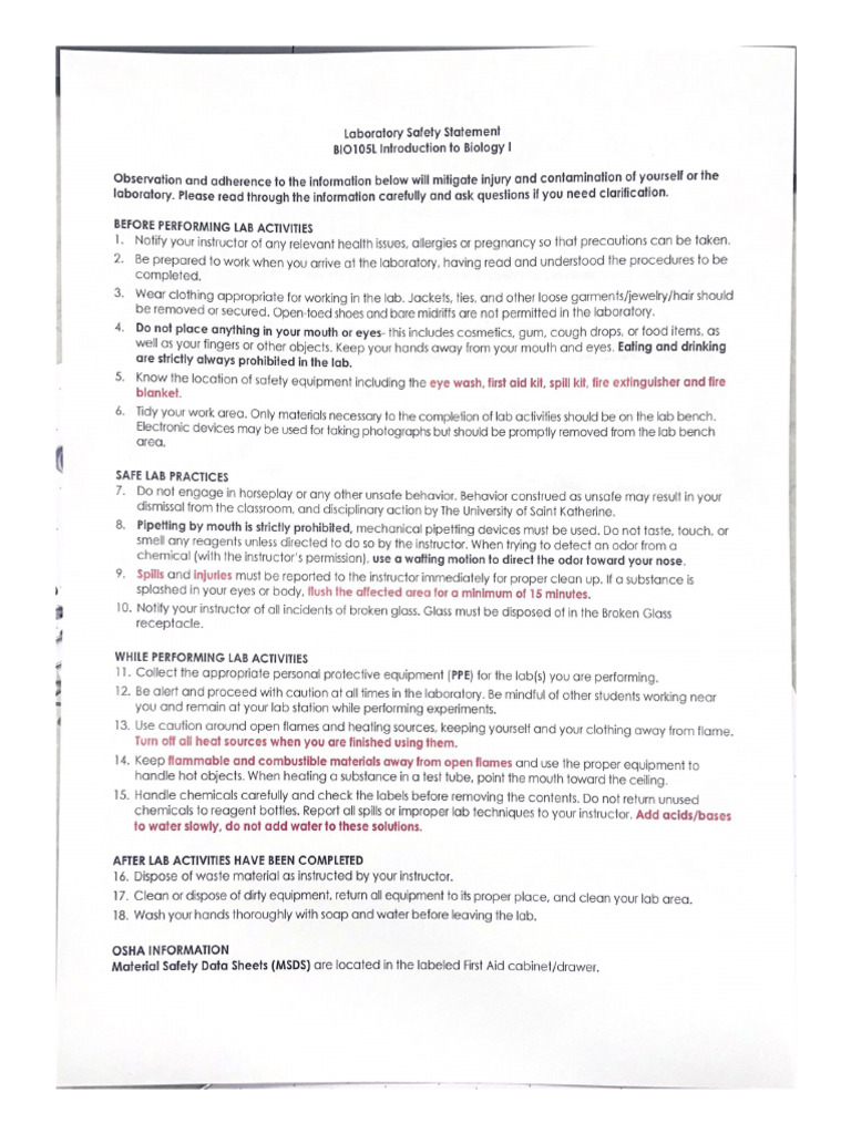 Laboratory Safety Statement | PDF