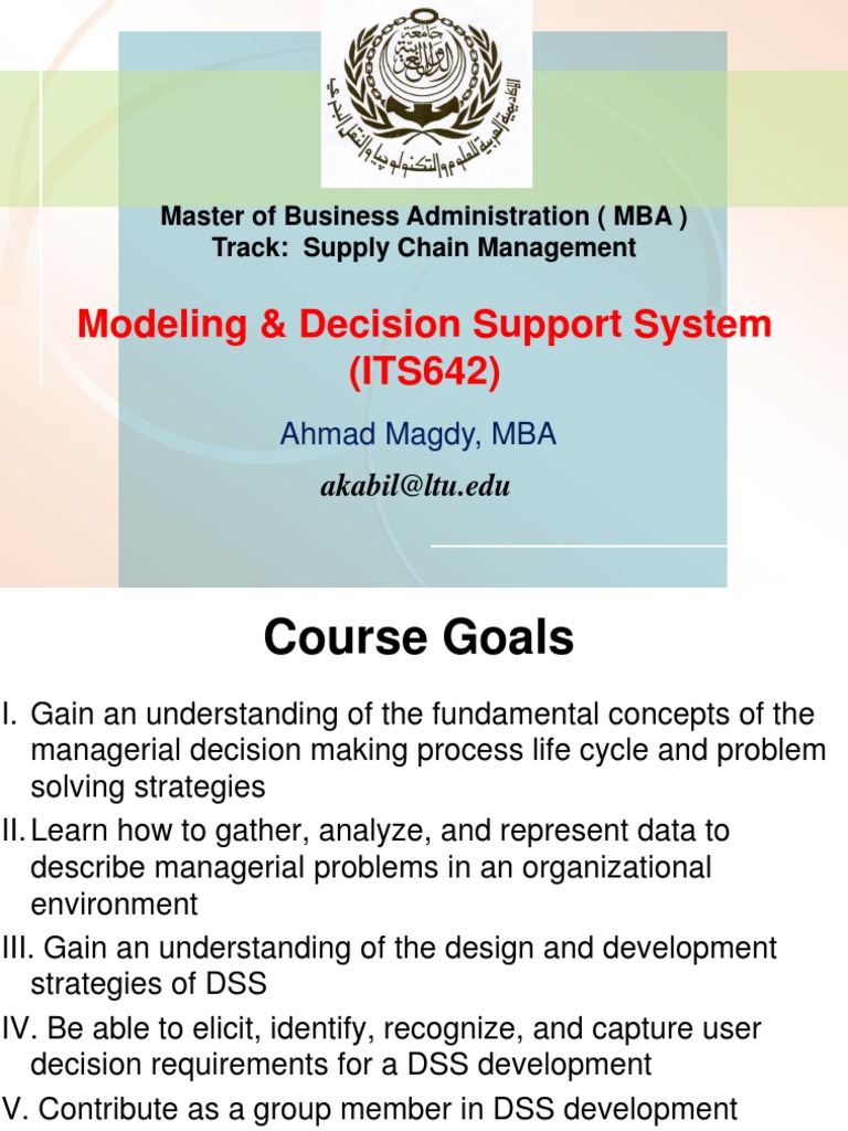 Modeling & Decision Support System (ITS642) : Master of Business ...
