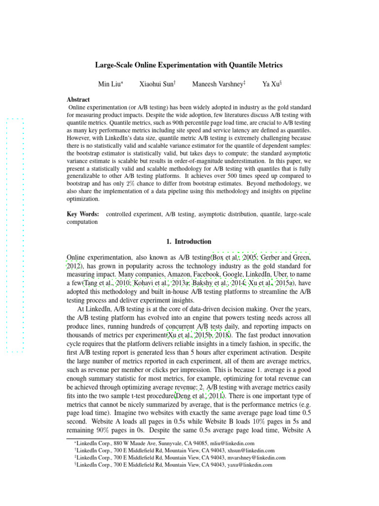 Large-Scale Online Experimentation With Quantile Metrics | PDF ...