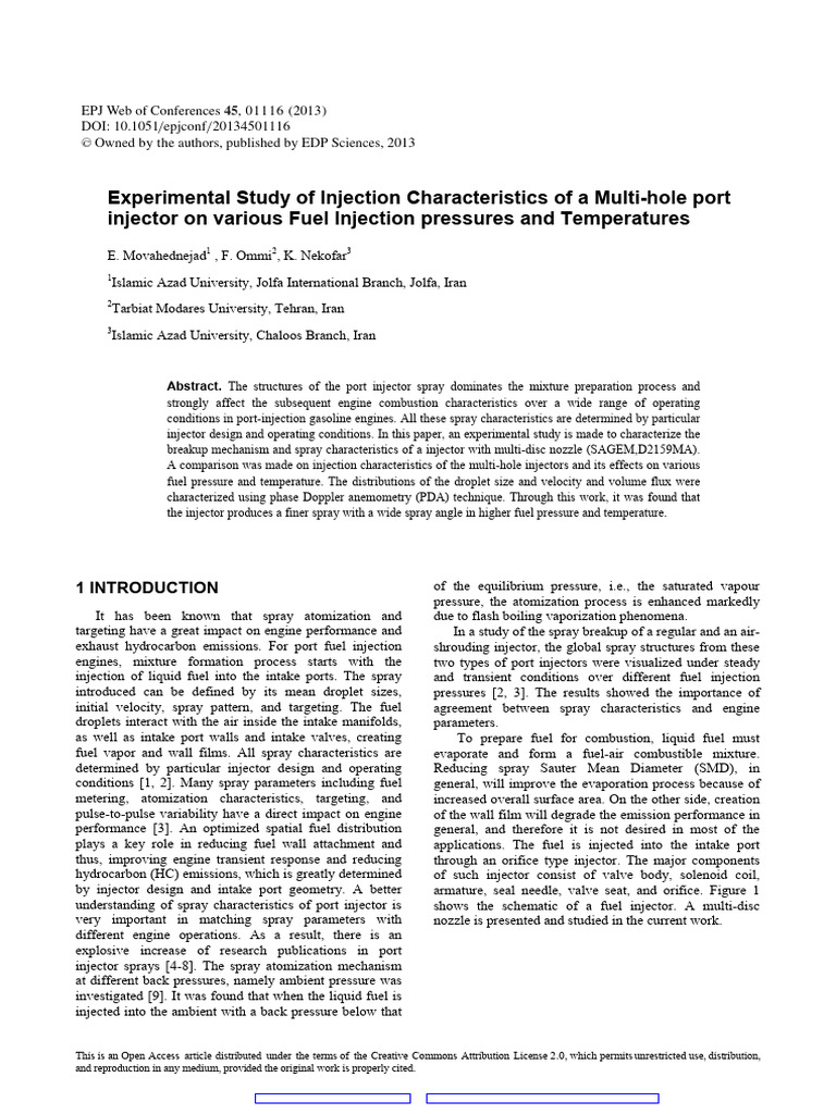 Multi-Hole Injector Spray Characteristics Study | PDF | Fuel Injection ...