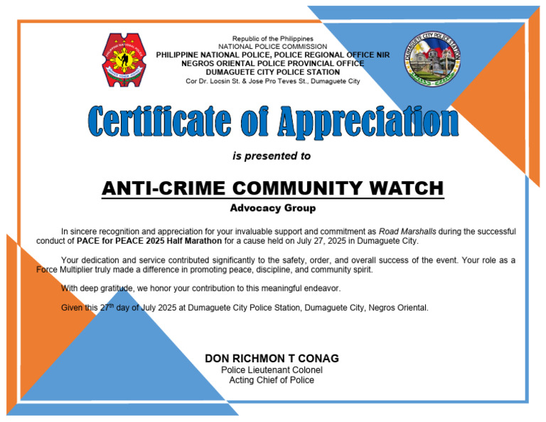 Recognition for ACCW Support at Marathon | PDF