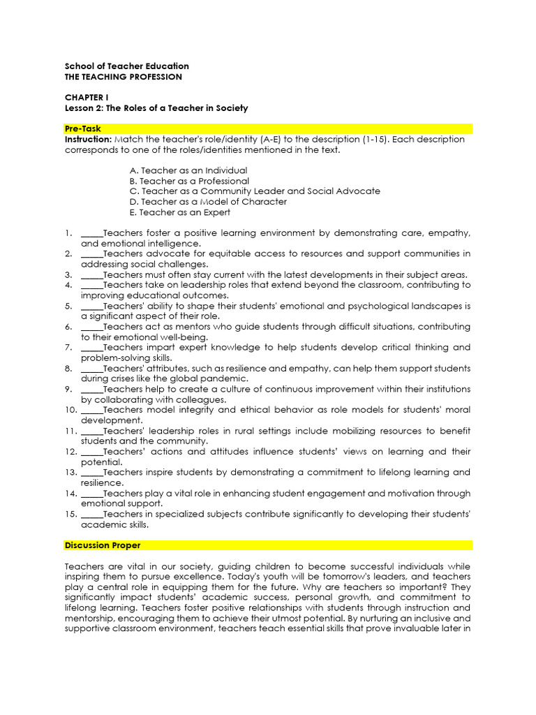 Teacher Roles in Society Explained | PDF | Teachers | Mentorship