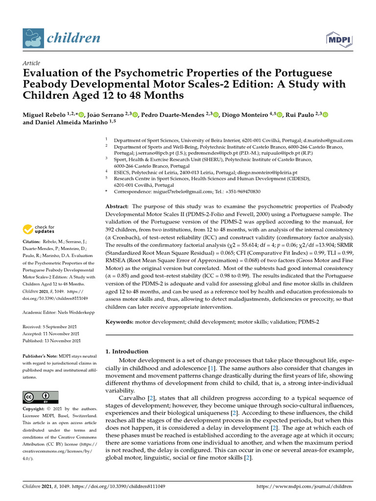 Psychometric Evaluation of PDMS-2 in Portugal | PDF | Psychometrics ...