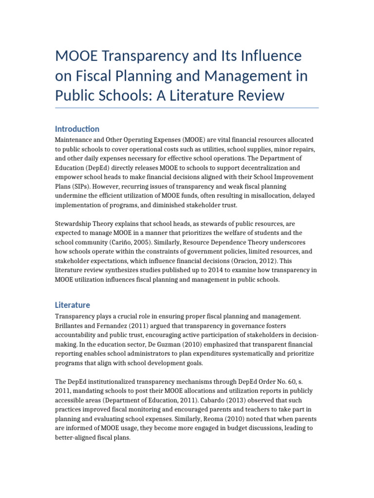 MOOE Transparency's Impact on Schools | PDF | Governance | Capacity ...