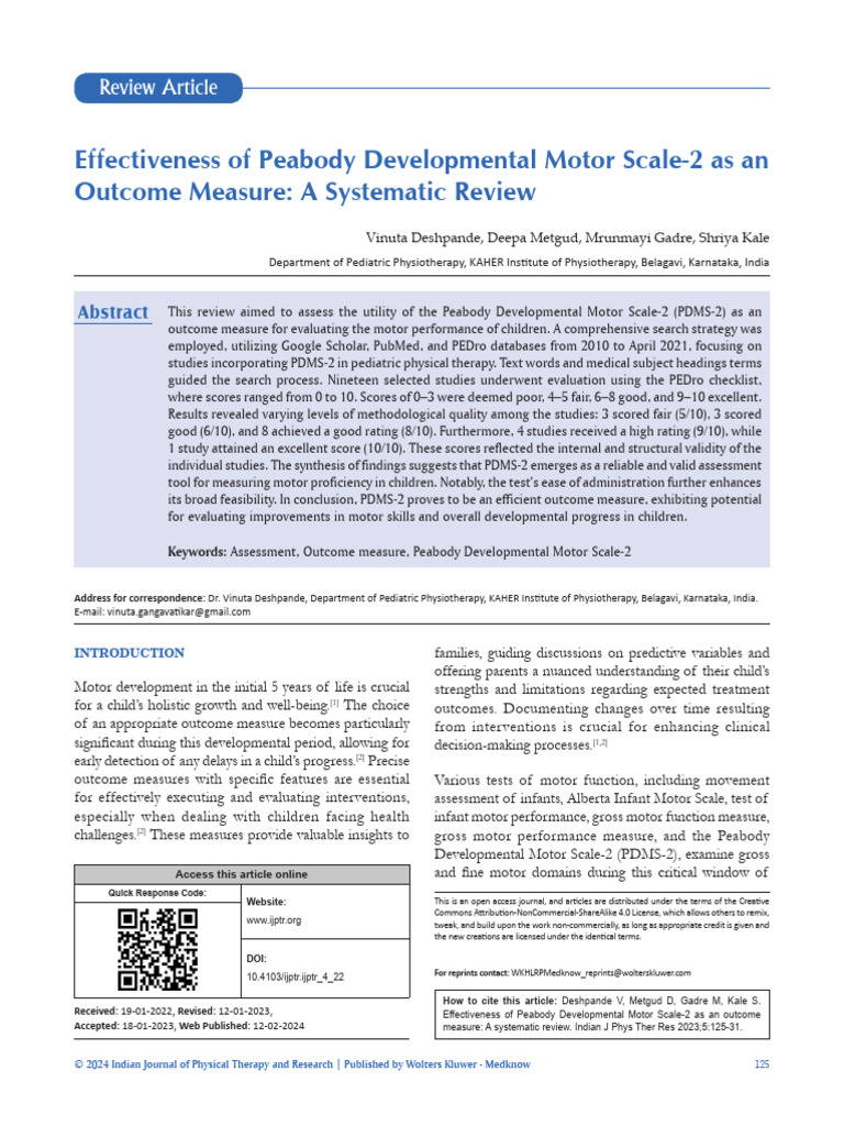 PDMS-2 as a Pediatric Outcome Measure | PDF | Randomized Controlled ...