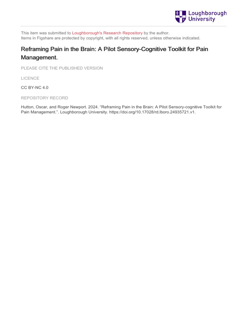 Sensory-Cognitive Toolkit for Pain Management | PDF | Illusion | Perception