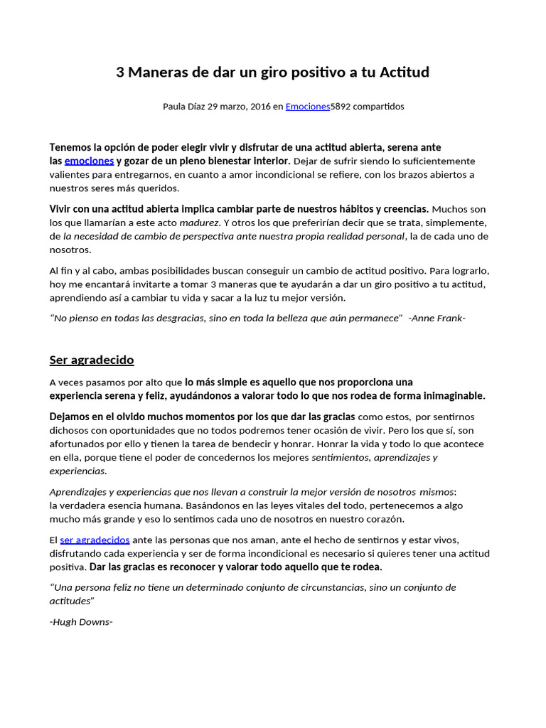 3 Maneras de Dar Un Giro Positivo A Tu Actitud | PDF | Experiencia ...