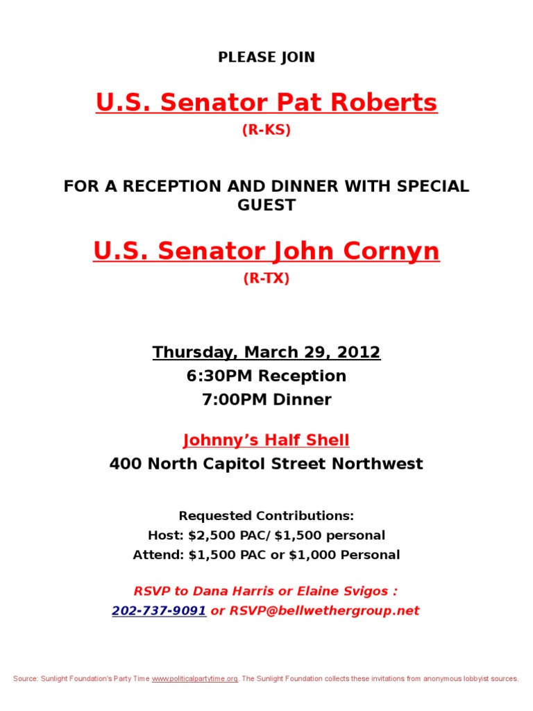 Senator Reception and Dinner Invitation | PDF