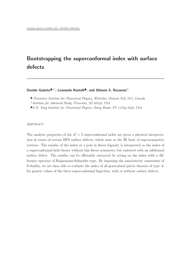 Bootstrapping The Superconformal Index With Surface Defects: Davide ...