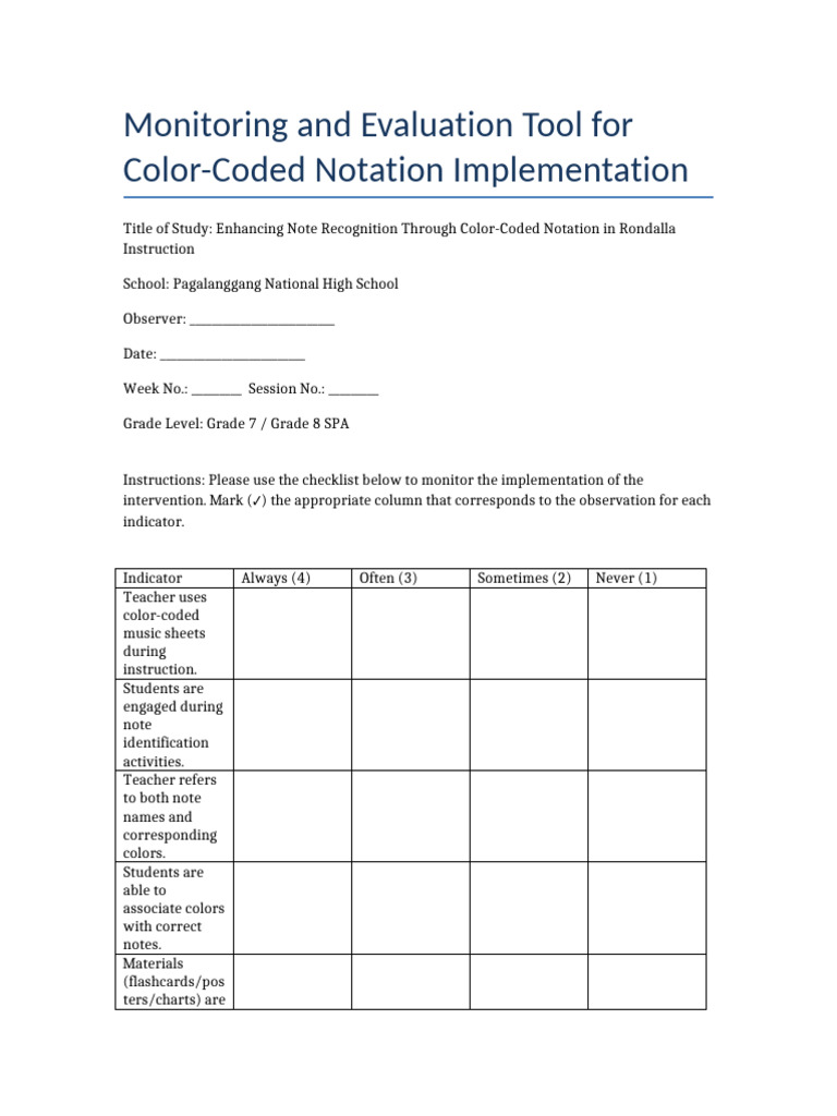 Color-Coded Notation Evaluation Tool | PDF