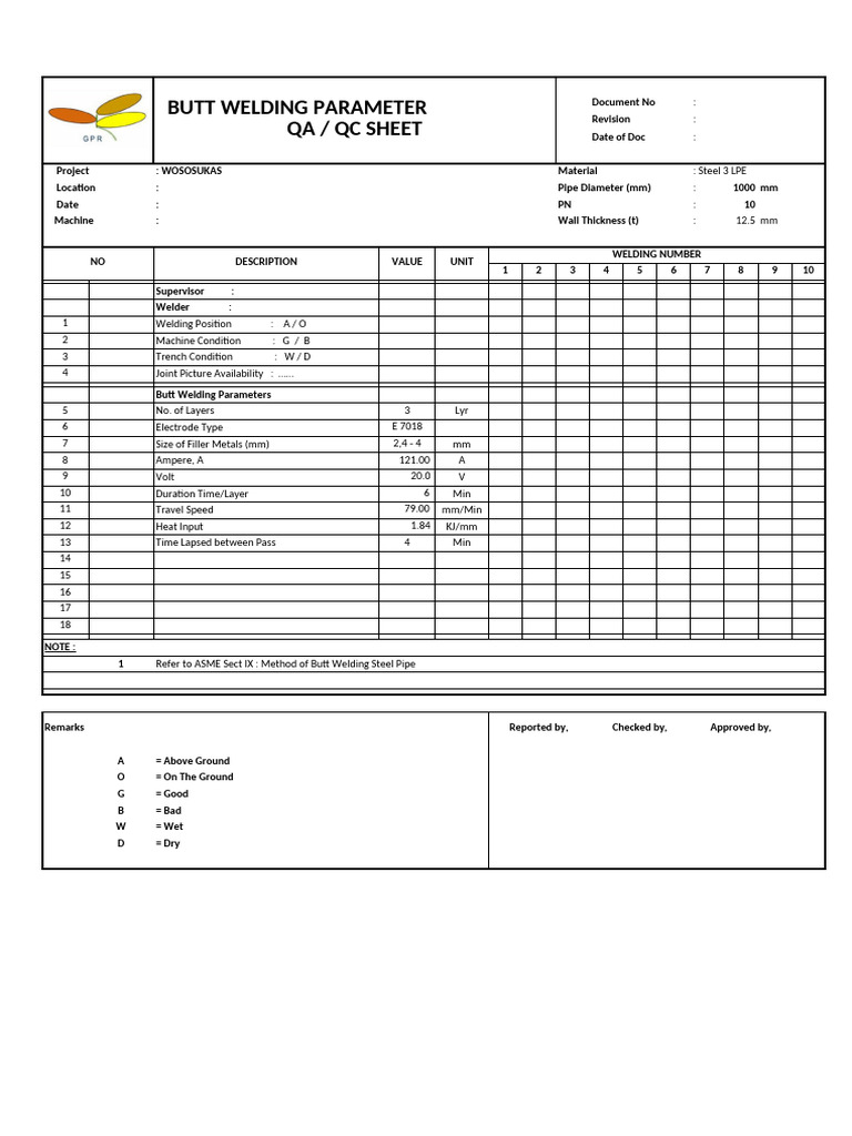 Butt Welding Parameter Wasusokas Jawa Tengah | PDF | Welding | Construction