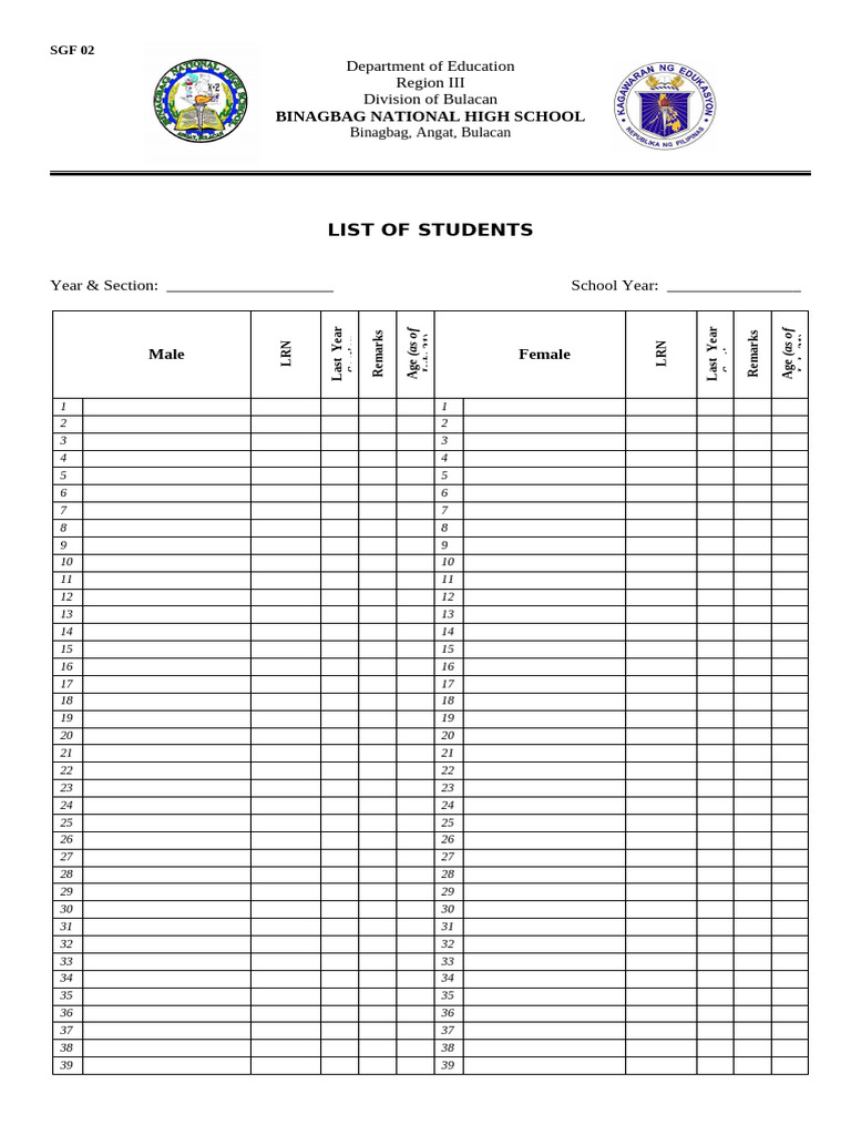 SGF 02 List of Students | PDF