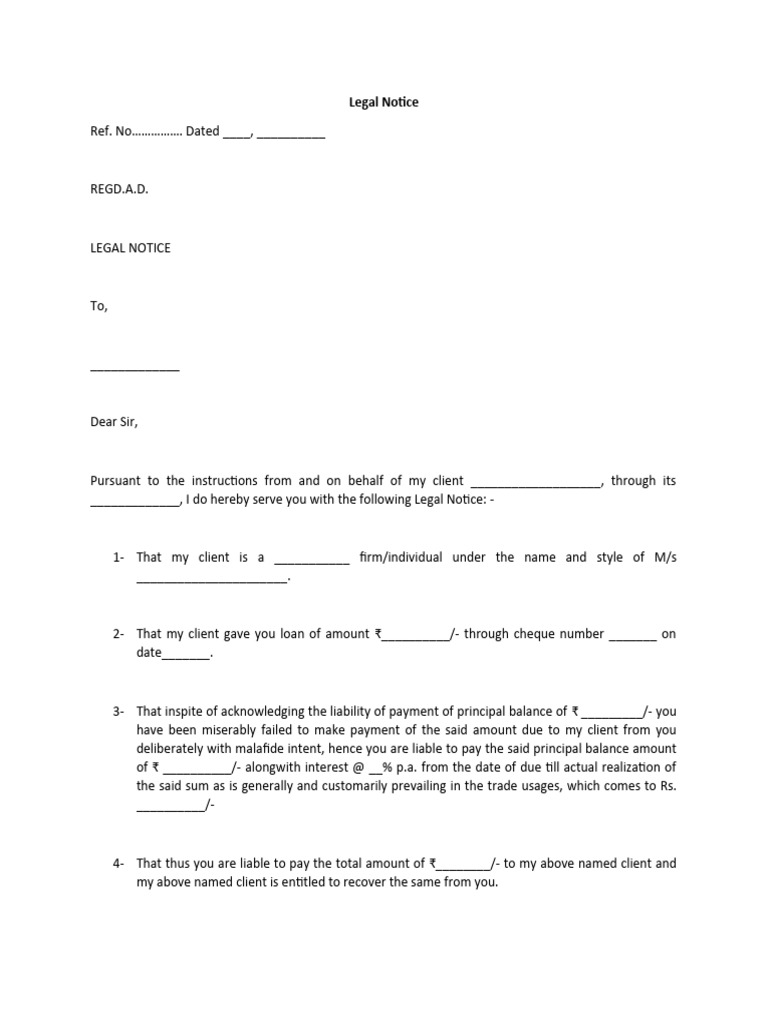 526343232 Legal Notice for Recovery of Money LawRato | PDF